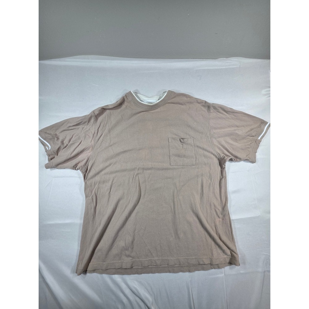 Haggar Mens 2XL Tan Short Sleeve Pocket T-Shirt Crew Neck Contrast Trim Taupe